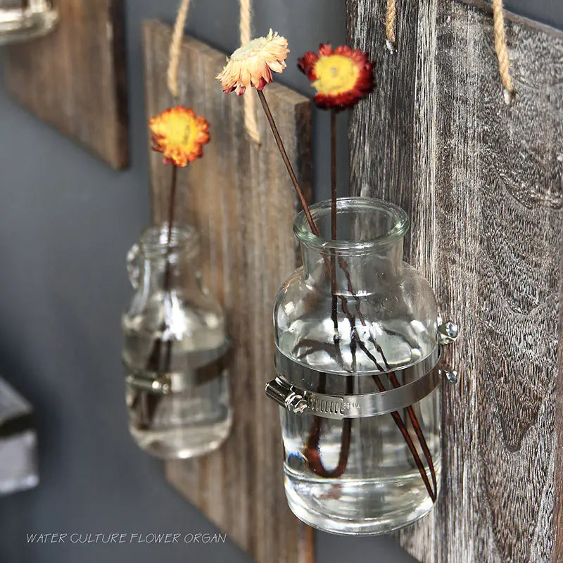 Wooden Hydroponic Glass Vase Wall Décor – Modern Nature-Inspired Planter for Elegant Home Styling
