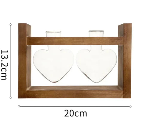 Heart-Shaped Glass Vase with Wooden Stand – Romantic Modern Hydroponic Planter for Elegant Home Décor