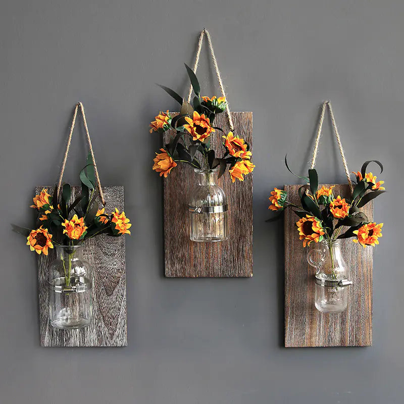 Wooden Hydroponic Glass Vase Wall Décor – Modern Nature-Inspired Planter for Elegant Home Styling