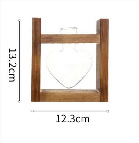 Heart-Shaped Glass Vase with Wooden Stand – Romantic Modern Hydroponic Planter for Elegant Home Décor