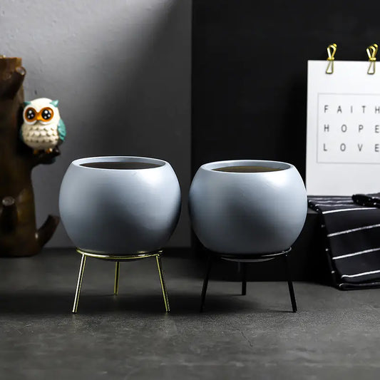 Nordic Iron & Ceramic Flowerpot Set – Modern Planters for Minimalist Boho Home Décor
