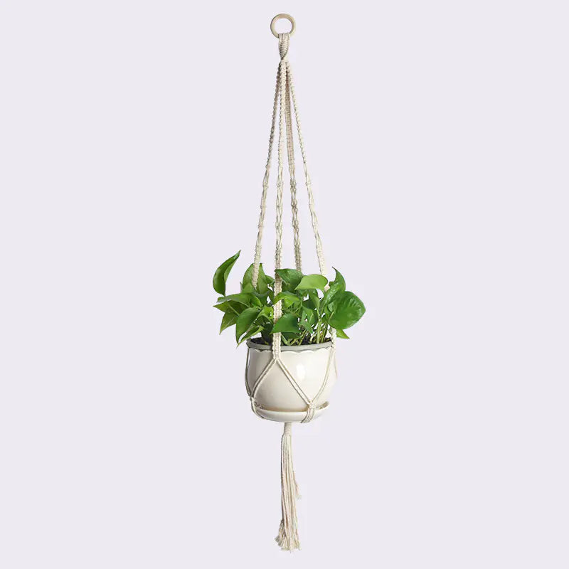 Handcrafted Cotton Rope Hanging Planter – Nordic Boho Macrame Plant Holder for Indoor & Outdoor Décor