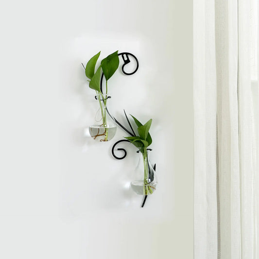 Iron Wall Hanging Plant Container – Modern Glass Wall Vase for Elegant Boho Home Décor