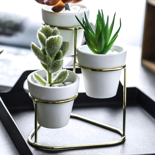 3-in-1 Gold Metal Planter Set – Modern Ceramic Flower Pots for Elegant Boho Home Décor