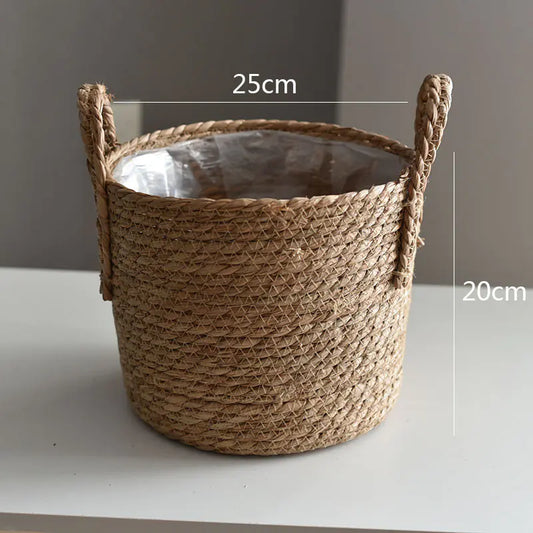 Straw Woven Flower Pot – Seaweed Basket Planter for Boho & Scandinavian Home Décor