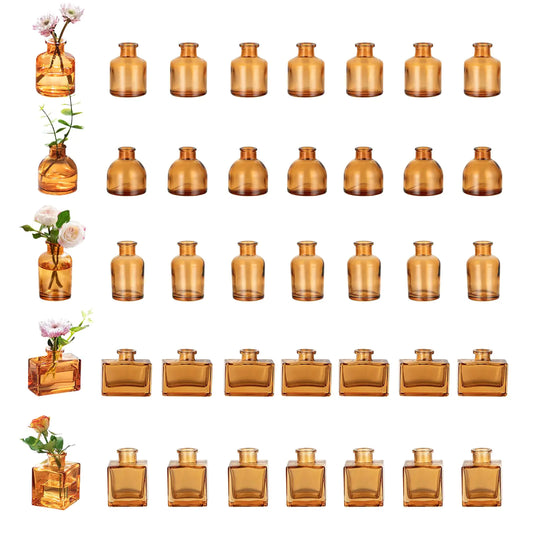 Set of 40 Brown Glass Bud Vases – Modern Mini Flower Vases for Wedding Centerpieces, Events & Home Décor