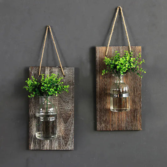 Wooden Hydroponic Glass Vase Wall Décor – Modern Nature-Inspired Planter for Elegant Home Styling