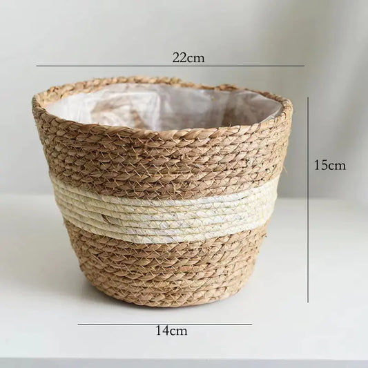Handwoven Grass Plant Pot – Eco-Friendly Boho Basket Planter for Indoor & Outdoor Décor