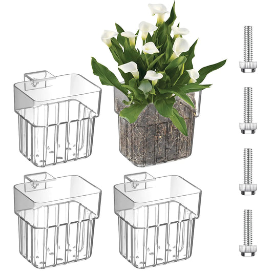 4-Piece Aquarium Plant Holder Set – Hanging Transparent Planter Cups for Fish Tank Hydroponics & Aquascaping