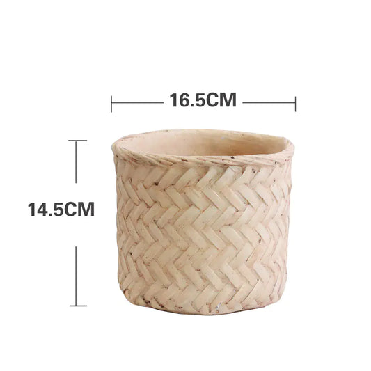 Faux Bamboo Cement Flower Pot – Rustic Handcrafted Planter for Sustainable Boho Home Décor